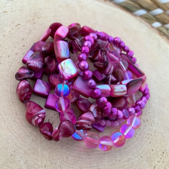 Genuine Pink Purple Freshwater Pearl & Mother Of Pearl Shell Bead Bracelets - Picture 9 of 14